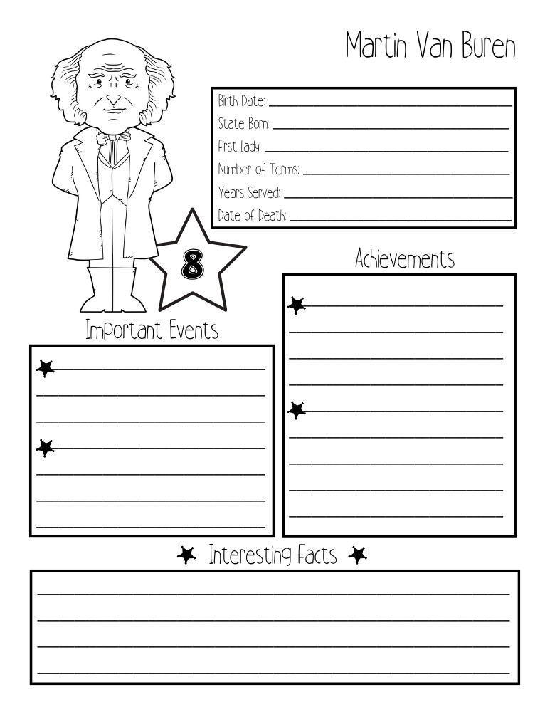 printable president biography worksheet Martin Van Buren, elementary education printable, PDF, instant download