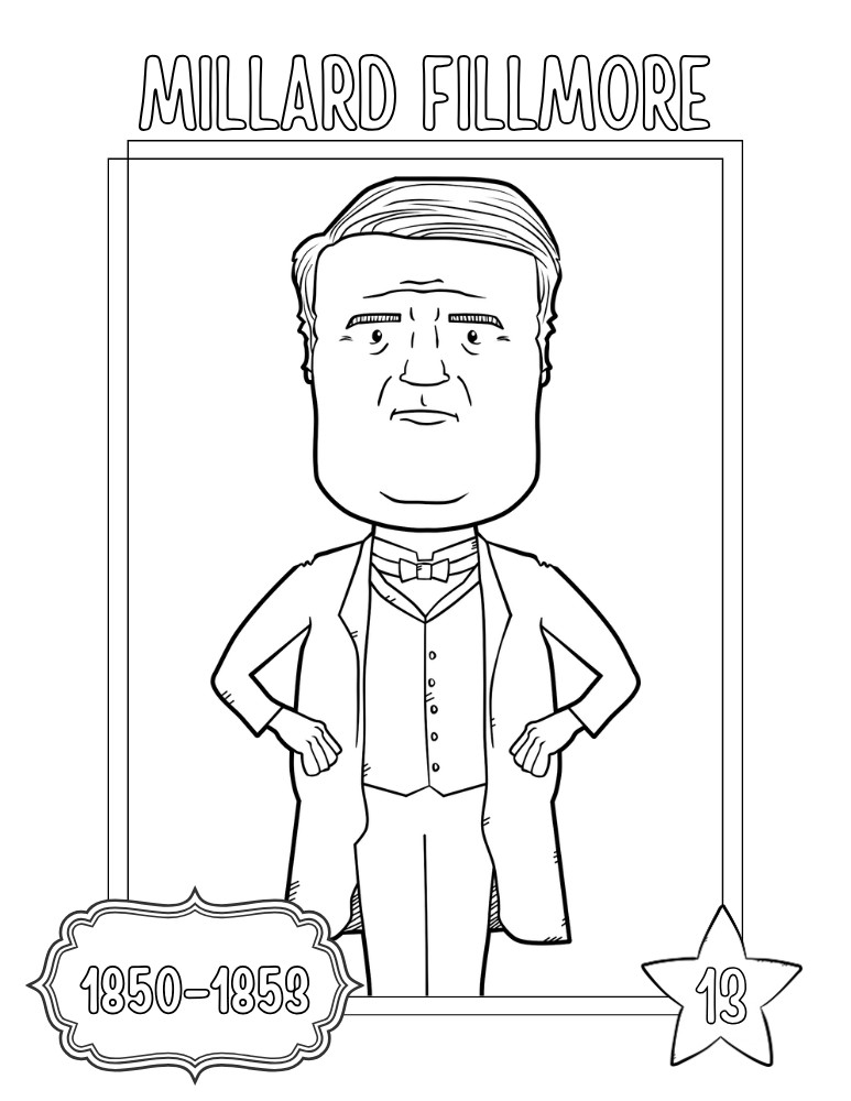 printable president coloring pages Millard Fillmore, elementary education printable, PDF, instant download