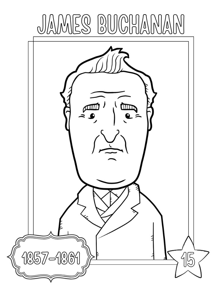 printable president coloring pages James Buchanan, elementary education printable, PDF, instant download