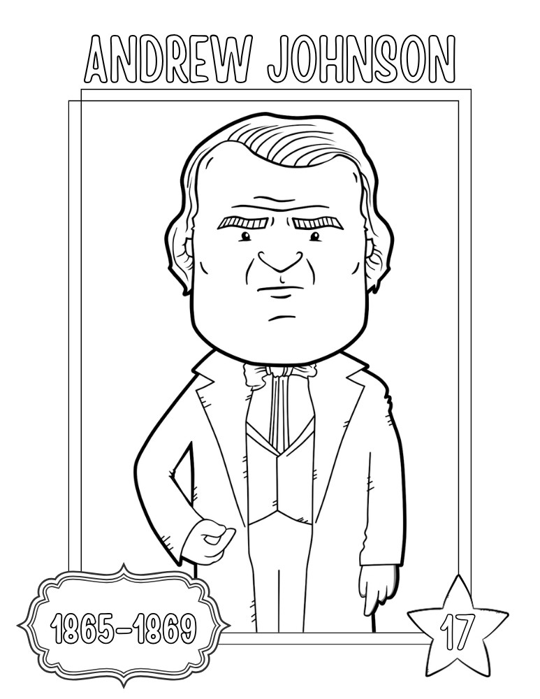 printable president coloring pages Andrew Johnson, elementary education printable, PDF, instant download