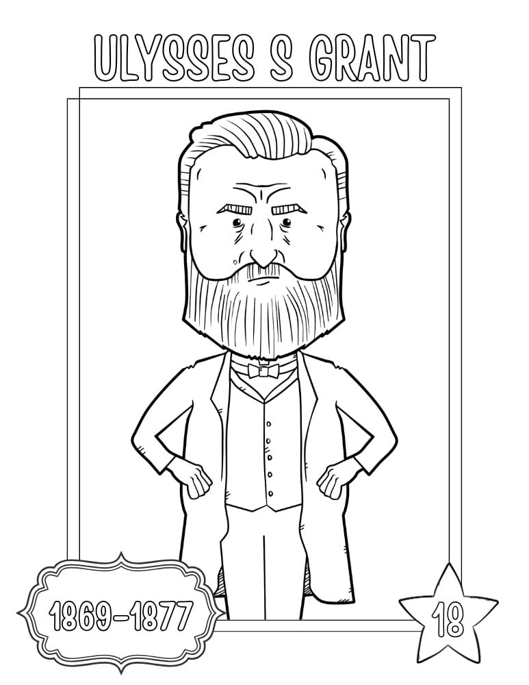 printable president coloring pages Ulysses S. Grant, elementary education printable, PDF, instant download