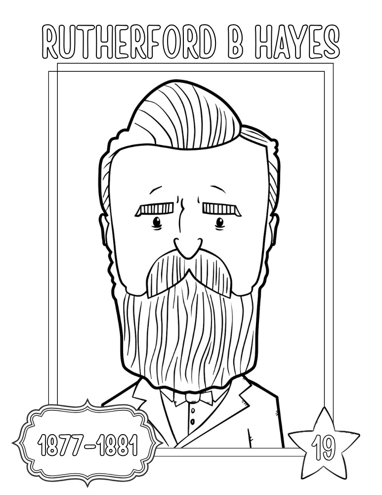 printable president coloring pages Rutherford B. Hayes, elementary education printable, PDF, instant download