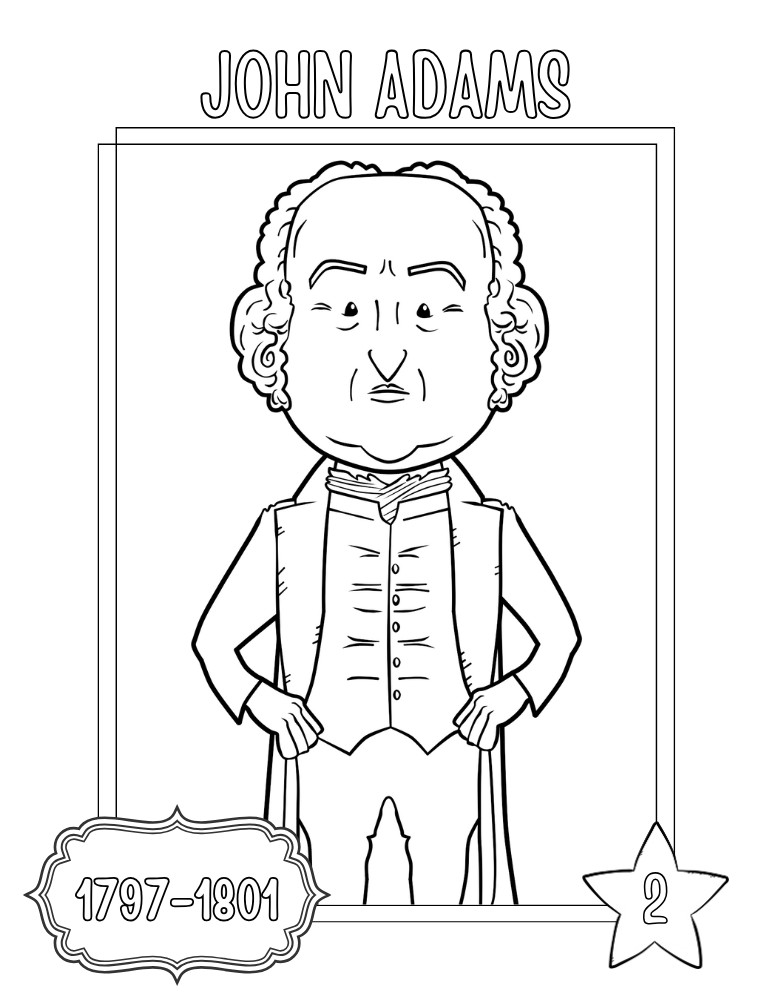 printable president coloring pages John Adams, elementary education printable, PDF, instant download