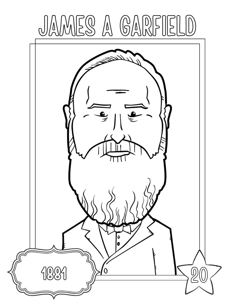 printable president coloring pages James A. Garfield, elementary education printable, PDF, instant download