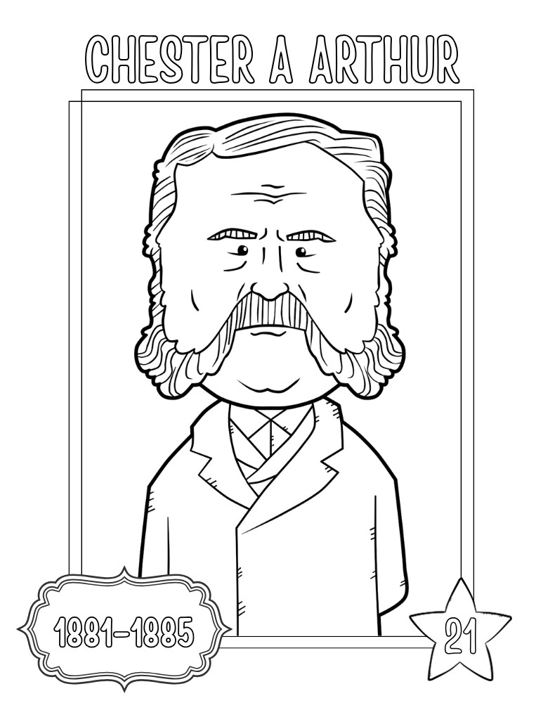 printable president coloring pages Chester A. Arthur, elementary education printable, PDF, instant download