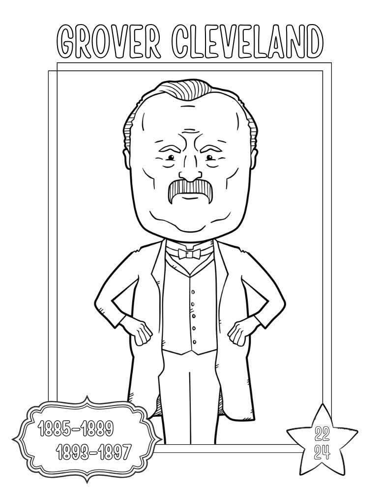 printable president coloring pages Grover Cleveland, elementary education printable, PDF, instant download