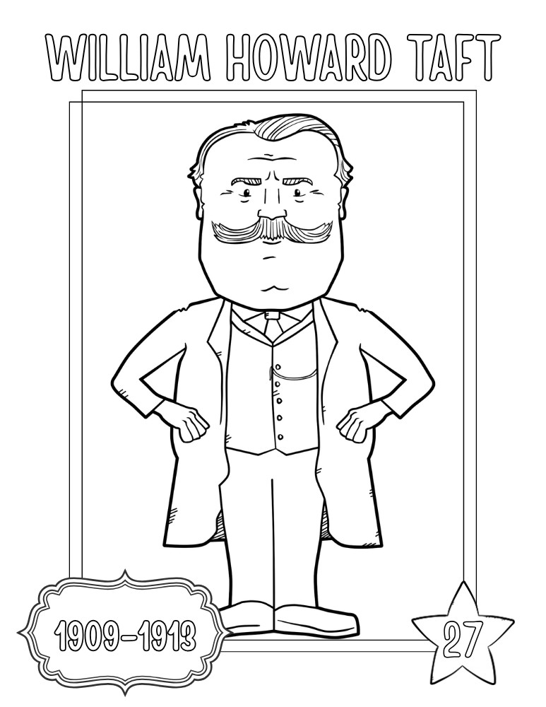 printable president coloring pages William Howard Taft, elementary education printable, PDF, instant download