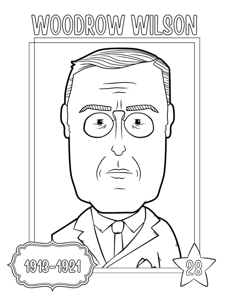 printable president coloring pages Woodrow Wilson, elementary education printable, PDF, instant download