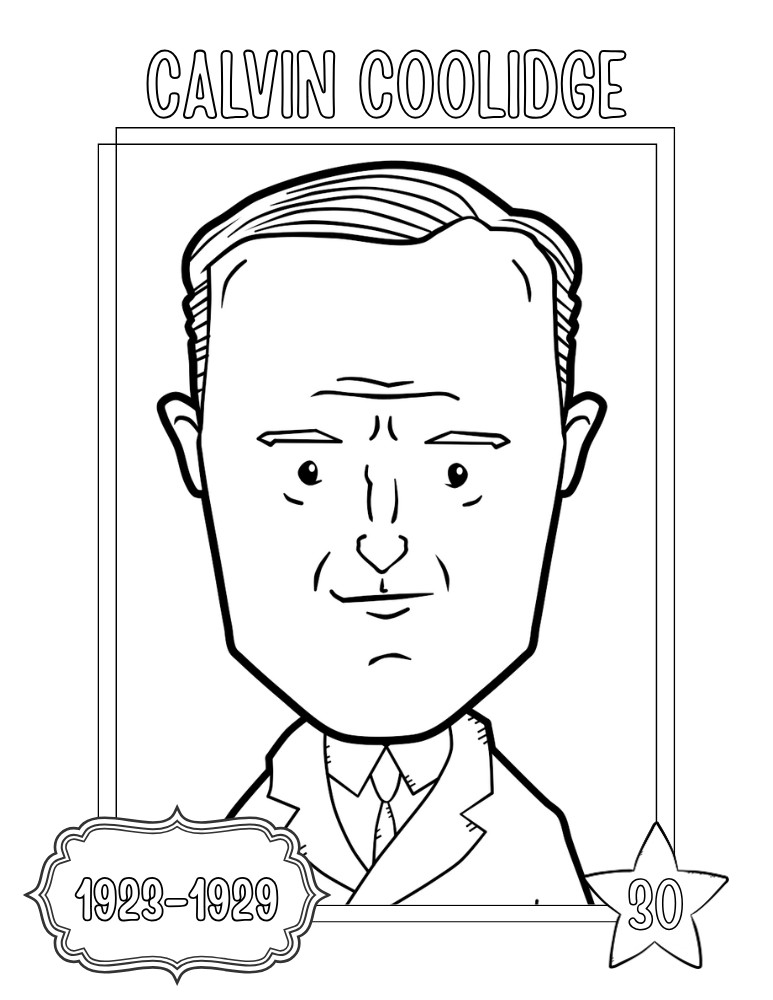 printable president coloring pages Calvin Coolidge, elementary education printable, PDF, instant download