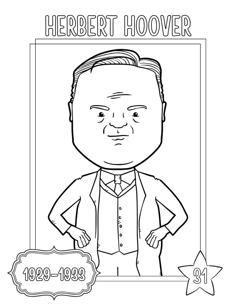 printable president coloring pages Herbert Hoover, elementary education printable, PDF, instant download