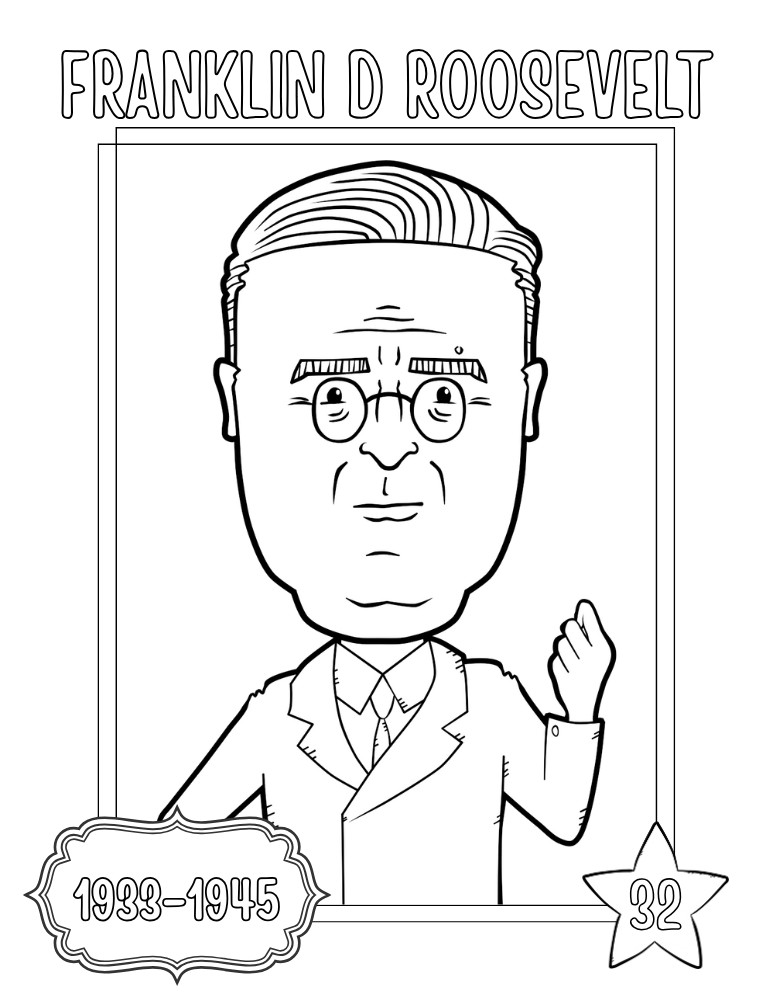 printable president coloring pages Franklin D. Roosevelt, elementary education printable, PDF, instant download