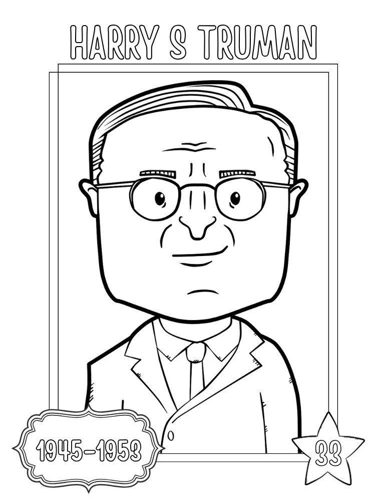printable president coloring pages Harry S. Truman, elementary education printable, PDF, instant download