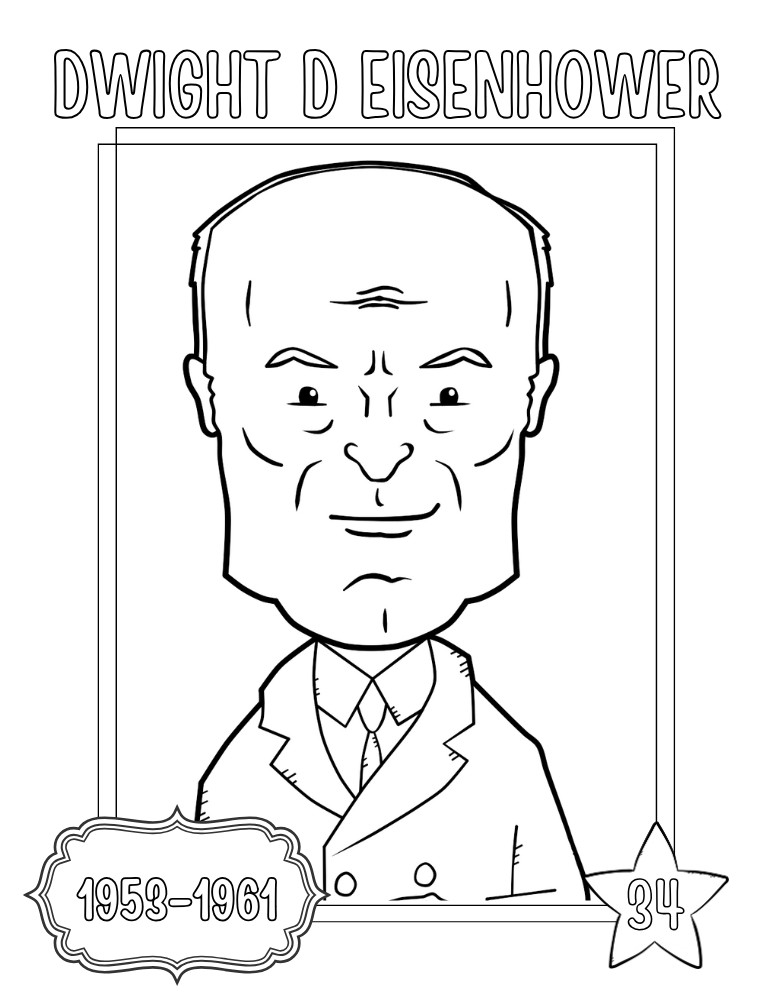 printable president coloring pages Dwight D. Eisenhower, elementary education printable, PDF, instant download