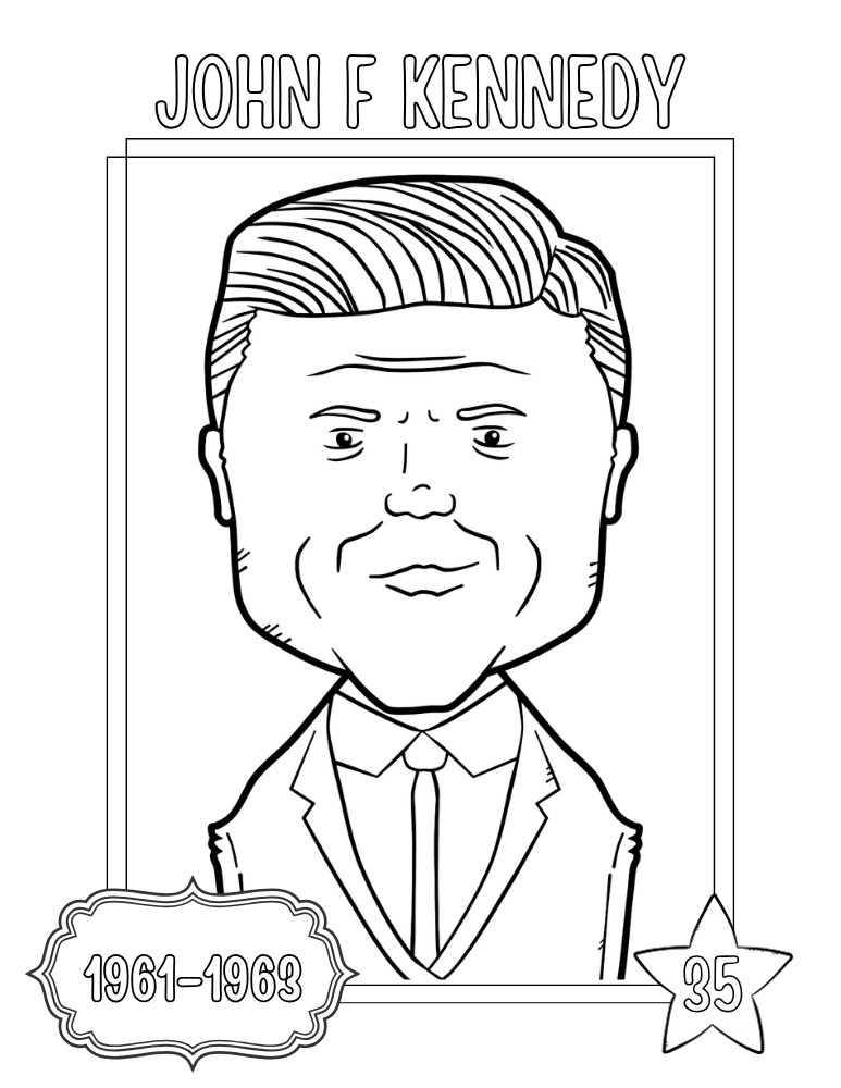 printable president coloring pages John F. Kennedy, elementary education printable, PDF, instant download