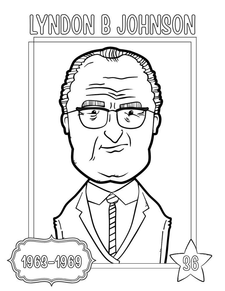 printable president coloring pages Lyndon B. Johnson, elementary education printable, PDF, instant download