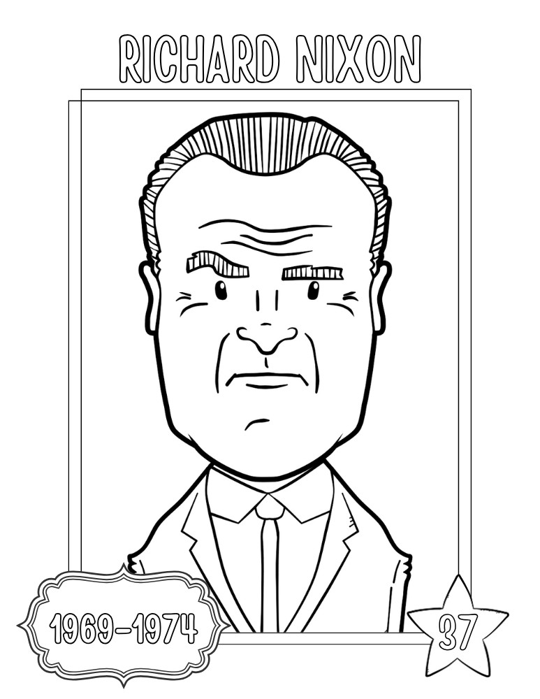 printable president coloring pages Richard Nixon, elementary education printable, PDF, instant download