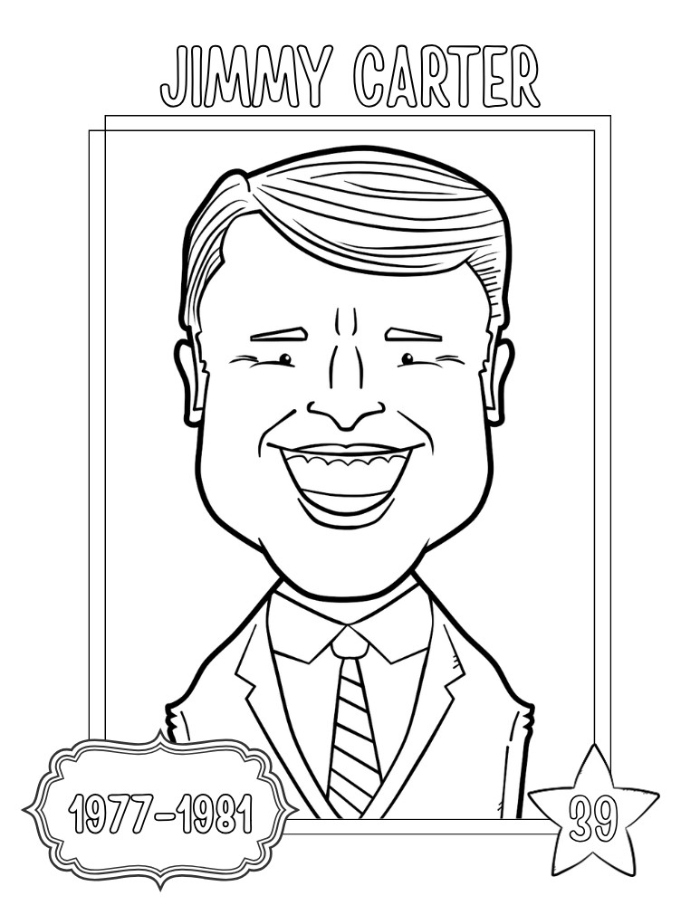 printable president coloring pages Jimmy Carter, elementary education printable, PDF, instant download