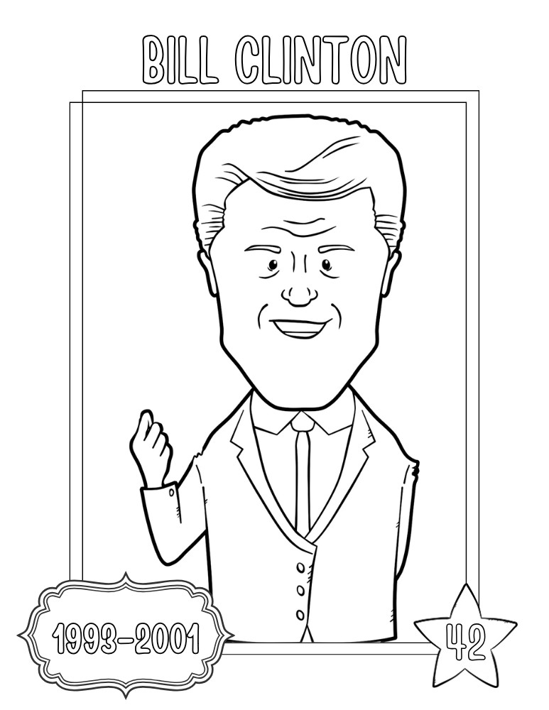 printable president coloring pages Bill Clinton, elementary education printable, PDF, instant download