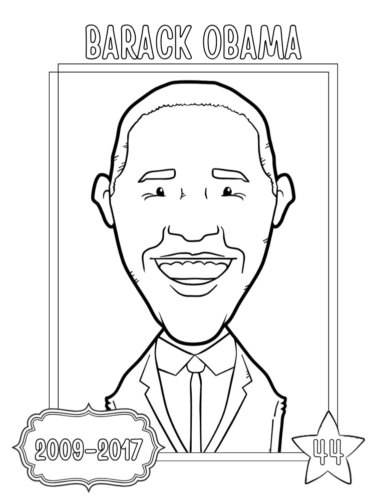 printable president coloring pages Barack Obama, elementary education printable, PDF, instant download
