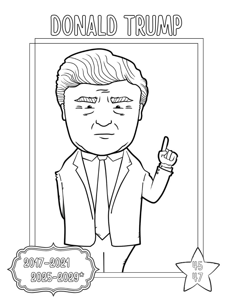 printable president coloring pages Donald Trump, elementary education printable, PDF, instant download
