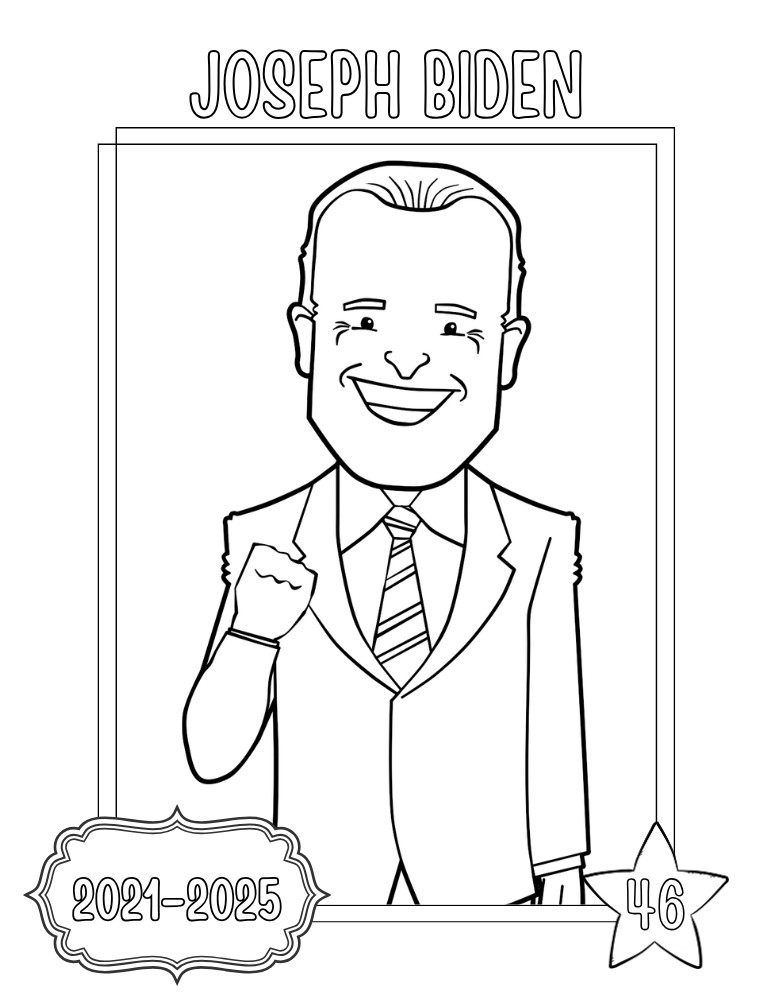 printable president coloring pages Joseph Biden, elementary education printable, PDF, instant download