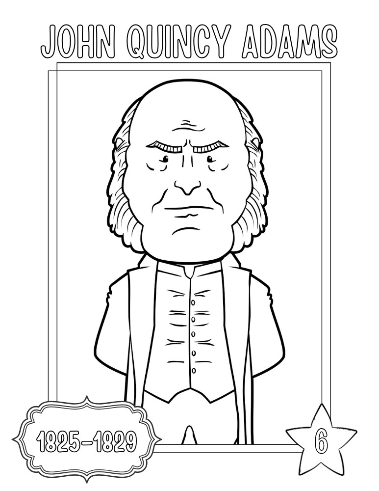 printable president coloring pages John Quincy Adams, elementary education printable, PDF, instant download