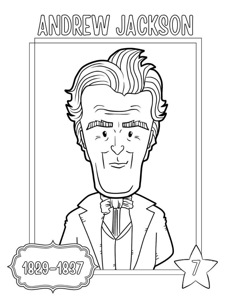 printable president coloring pages Andrew Jackson, elementary education printable, PDF, instant download