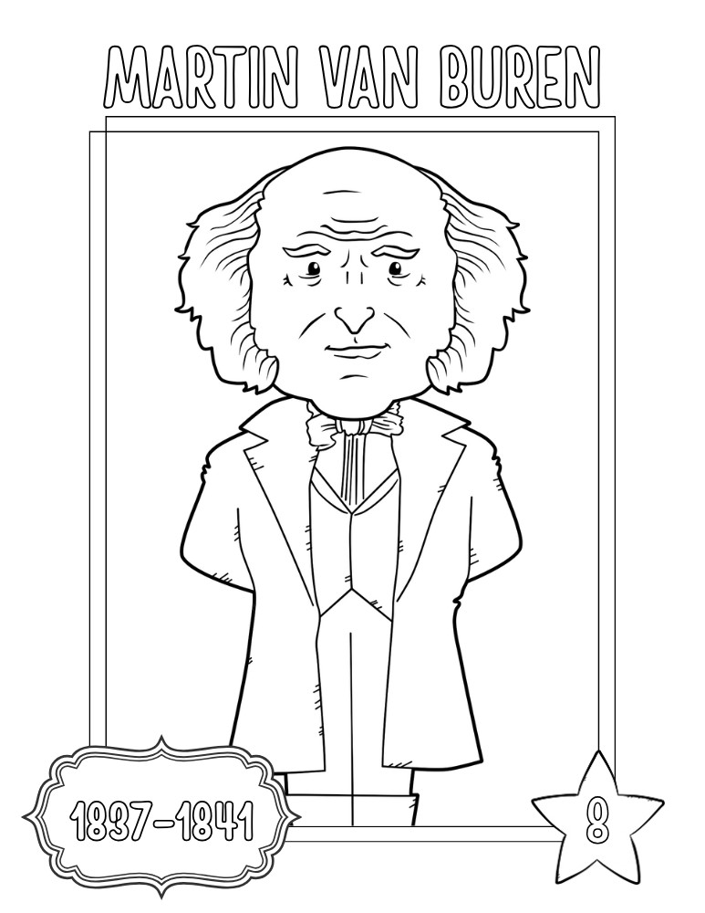 printable president coloring pages Martin Van Buren, elementary education printable, PDF, instant download