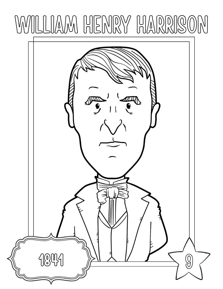 printable president coloring pages William Henry Harrison, elementary education printable, PDF, instant download
