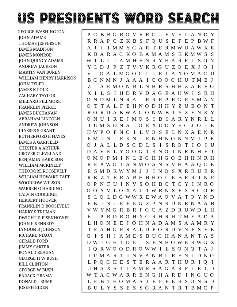 president word search