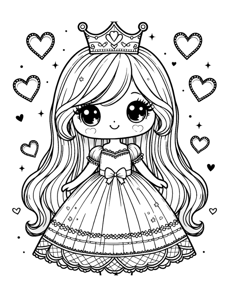 princess coloring page, PDF, instant download, kids