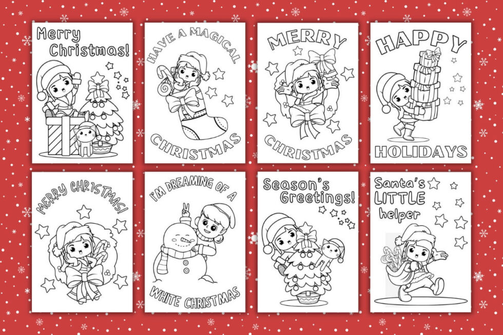Printable Christmas Cards To Color For Kids