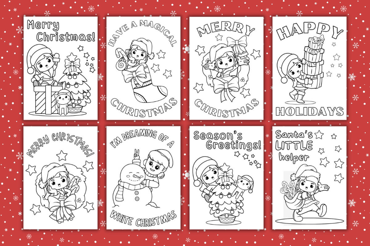 printable Christmas cards to color example pages