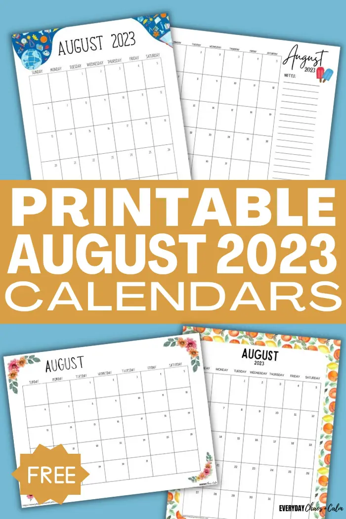 Free Printable August 2023 Calendars