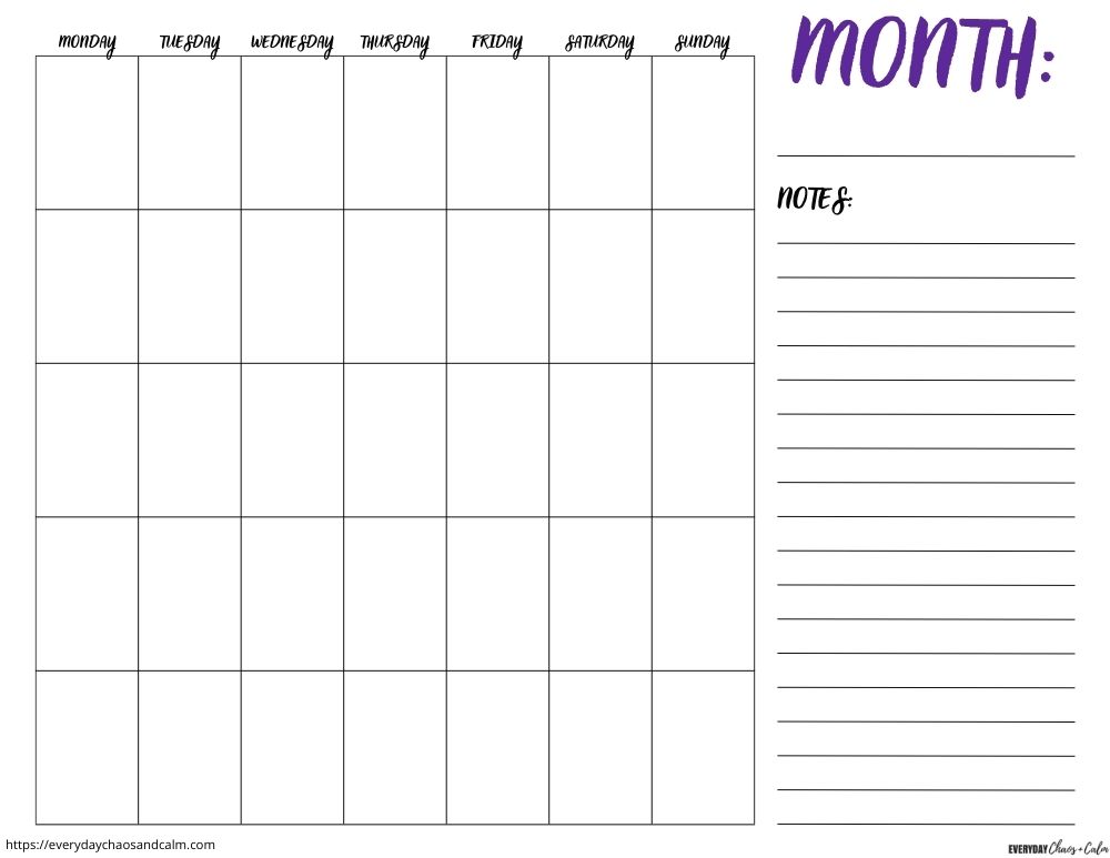 Free Blank Monthly Calendar Printables