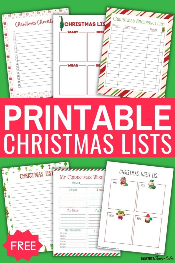 free printable christmas lists with example lists
