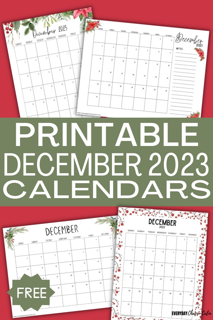 printable December 2023 calendars