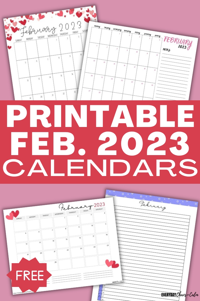 printable February 2023 calendars