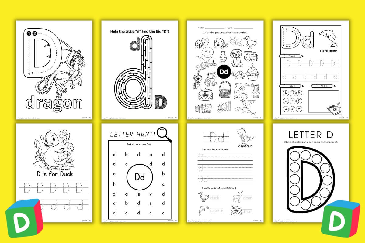 printable letter d worksheets example pages