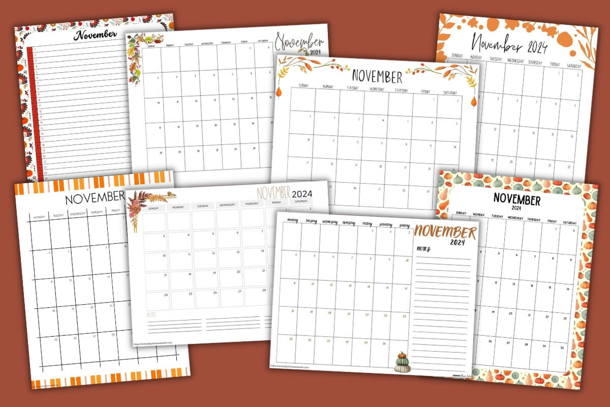 printable november 2024 calendar example pages