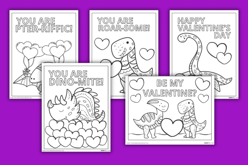 example pages of dinosaur valentine coloring book