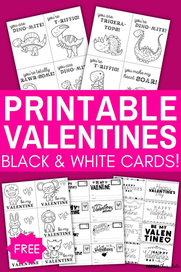 printable valentines black and white cards with example pages