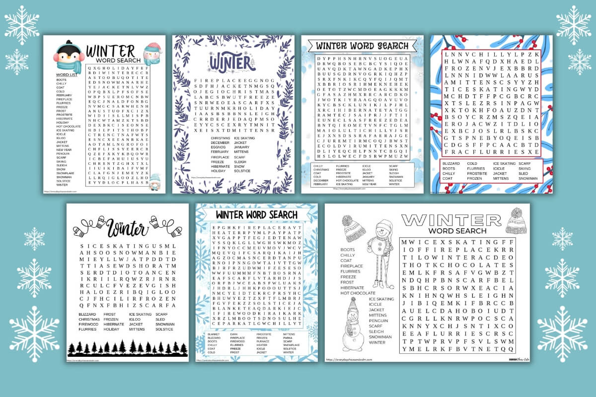 printable winter word searches example pages