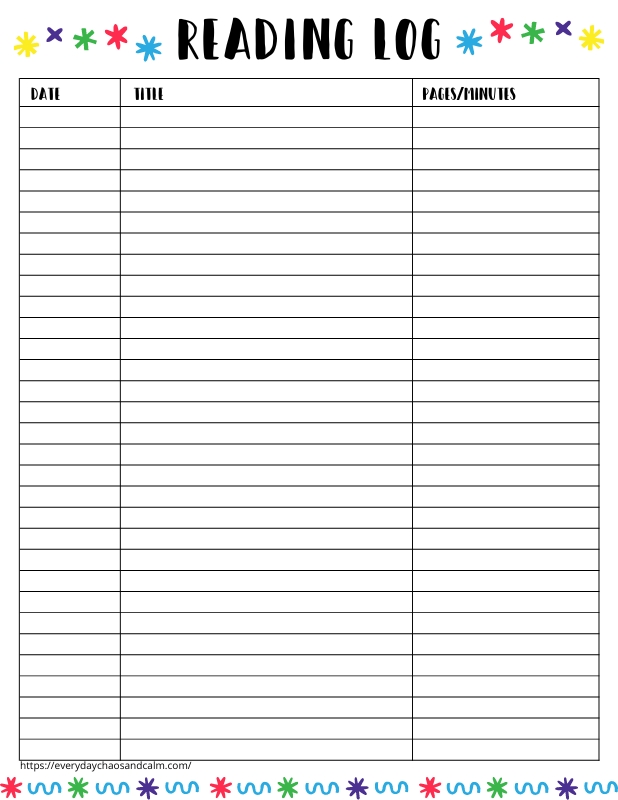 Printable Reading Log Form