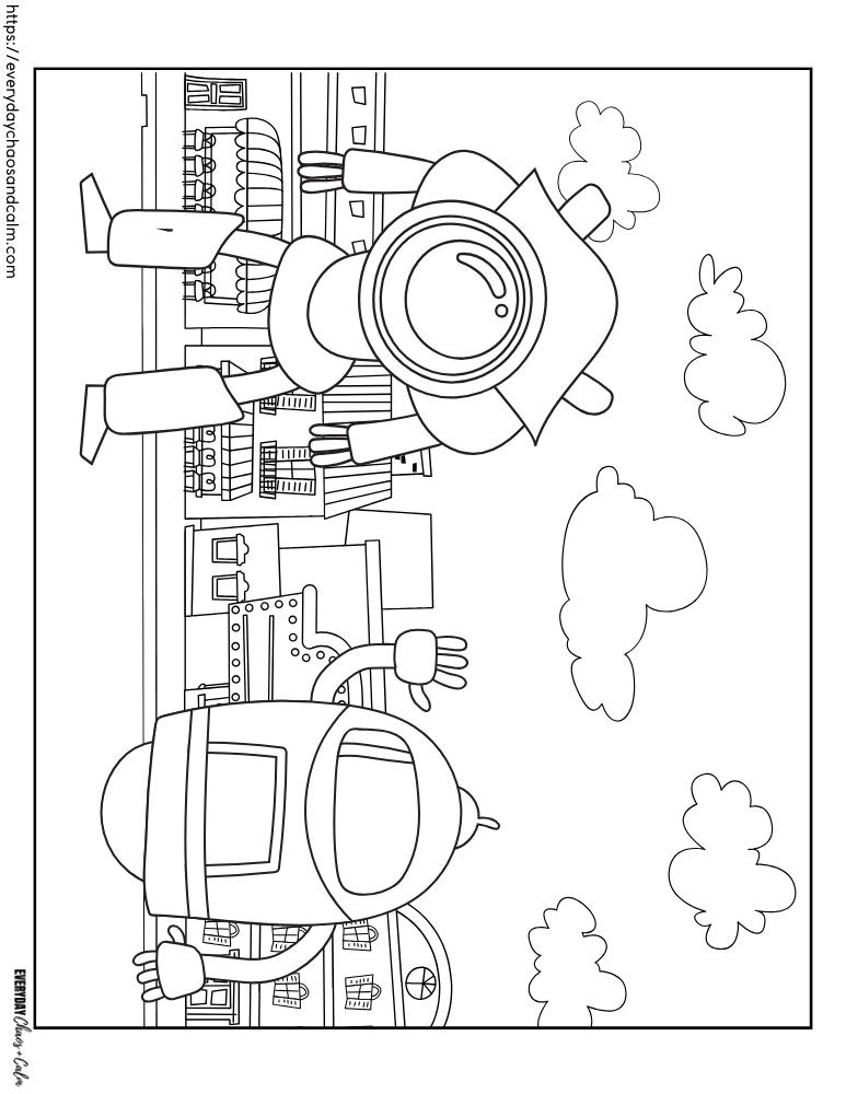 robot coloring pages, PDF, instant download, preschool, kids