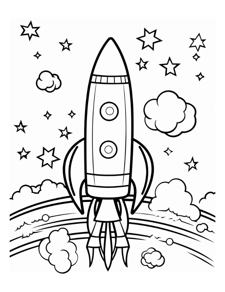 rocket ship coloring page, PDF, instant download, kids