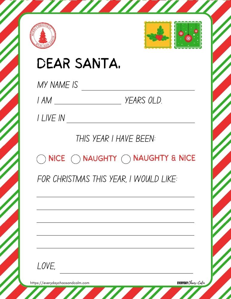 printable santa letter template, letter to santa, PDF, instant download, 1st grade, 2nd grade, 3rd grade