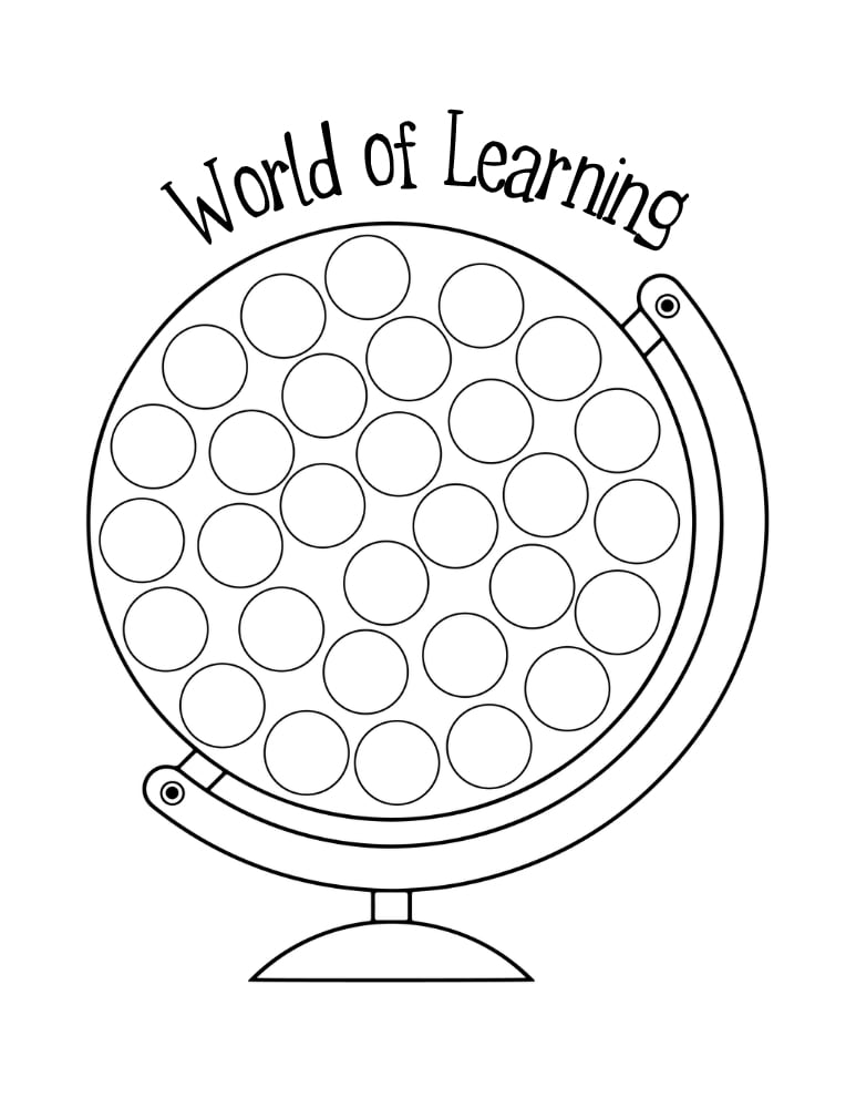 globe school dot marker printable, geography theme do-a-dot, social studies learning activity, PDF, instant download