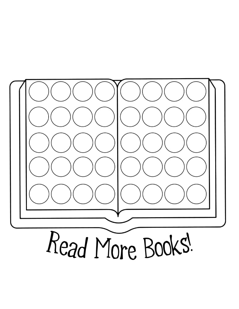 book school dot marker printable, reading theme do-a-dot sheet, toddler fine motor skills activity, PDF, instant download