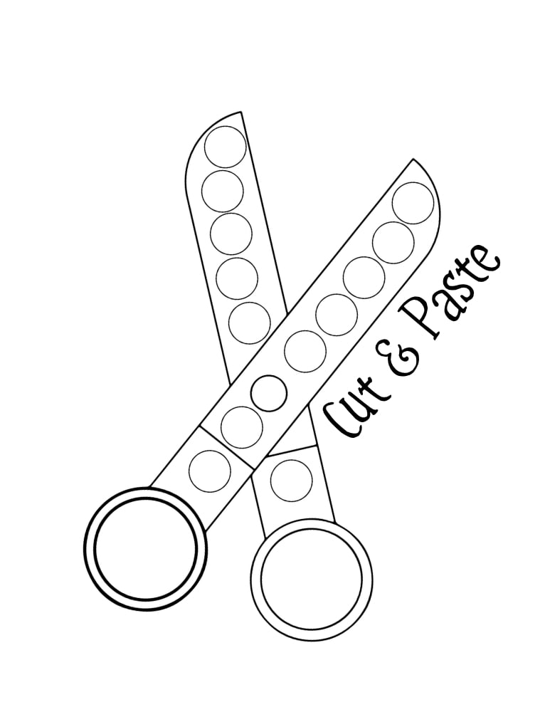 scissors school dot marker printable, supplies theme dot art page, preschool fine motor practice, PDF, instant download